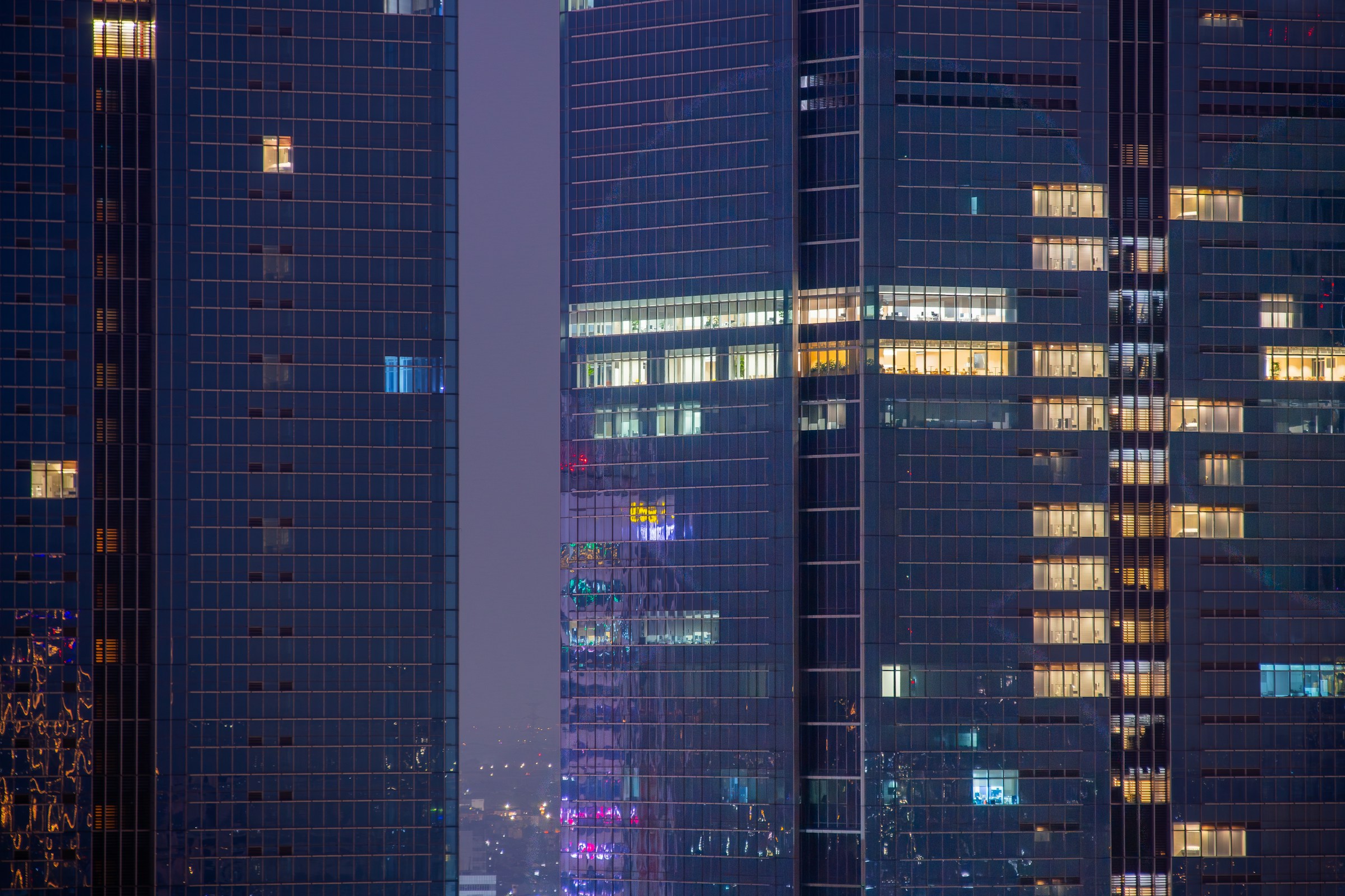 Illuminated commercial towers in Jakarta